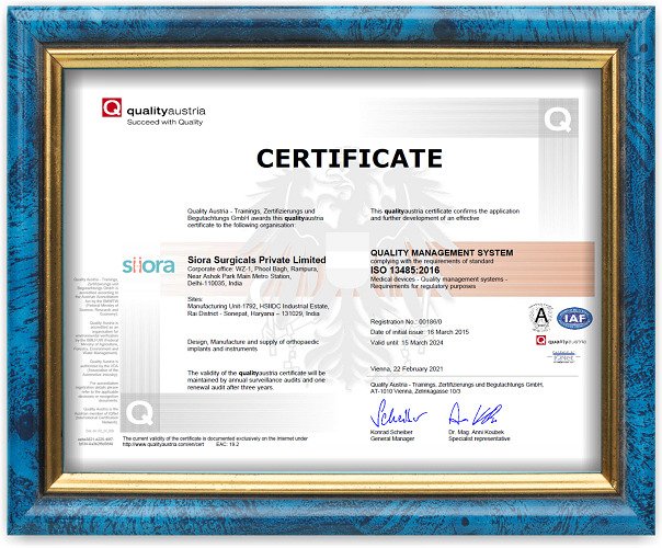 ISO 13485 : 2016 Certificate